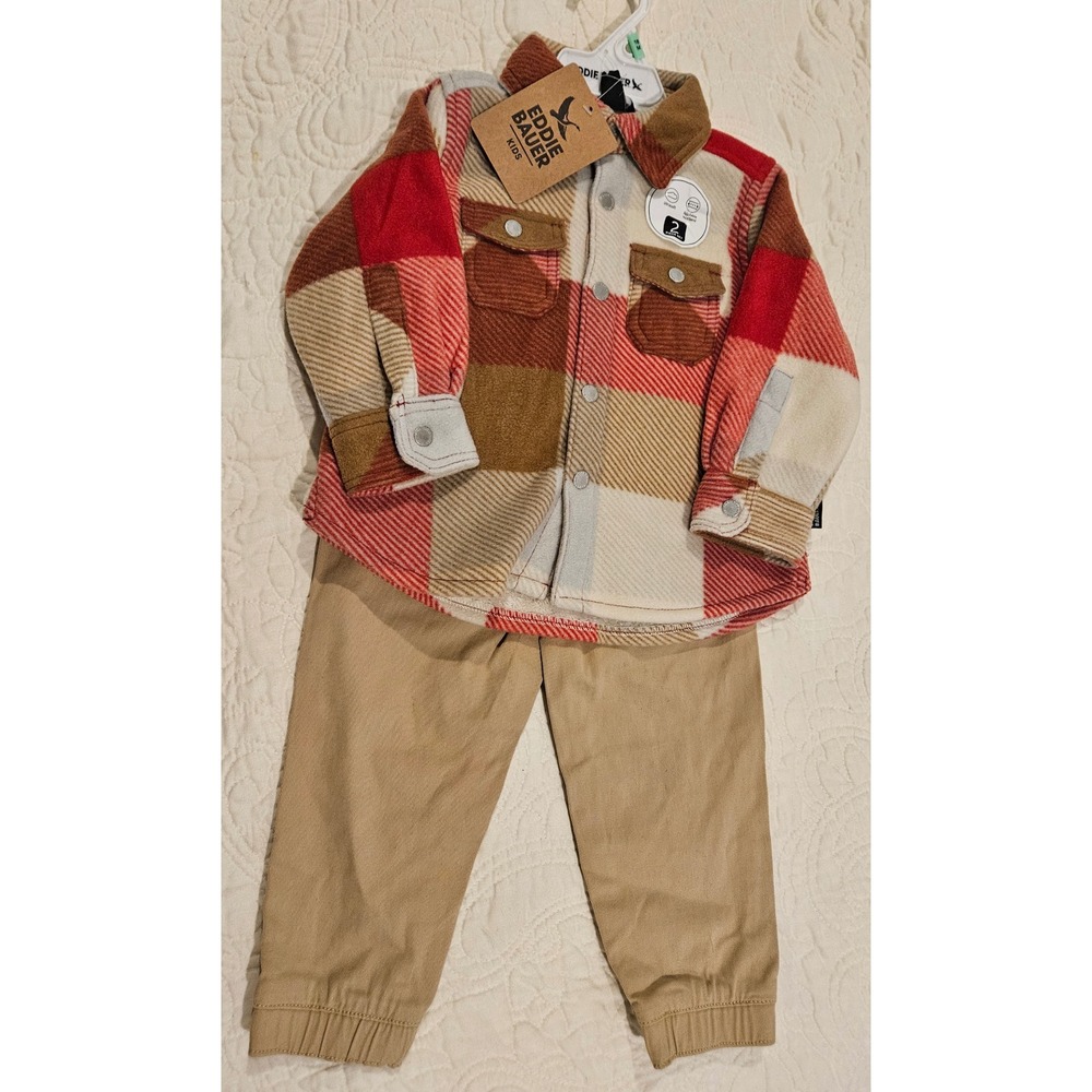 Eddie Bauer Toddler Baby 2 Piece Set Plaid Flannel Shacket and Joggers 18M NEW